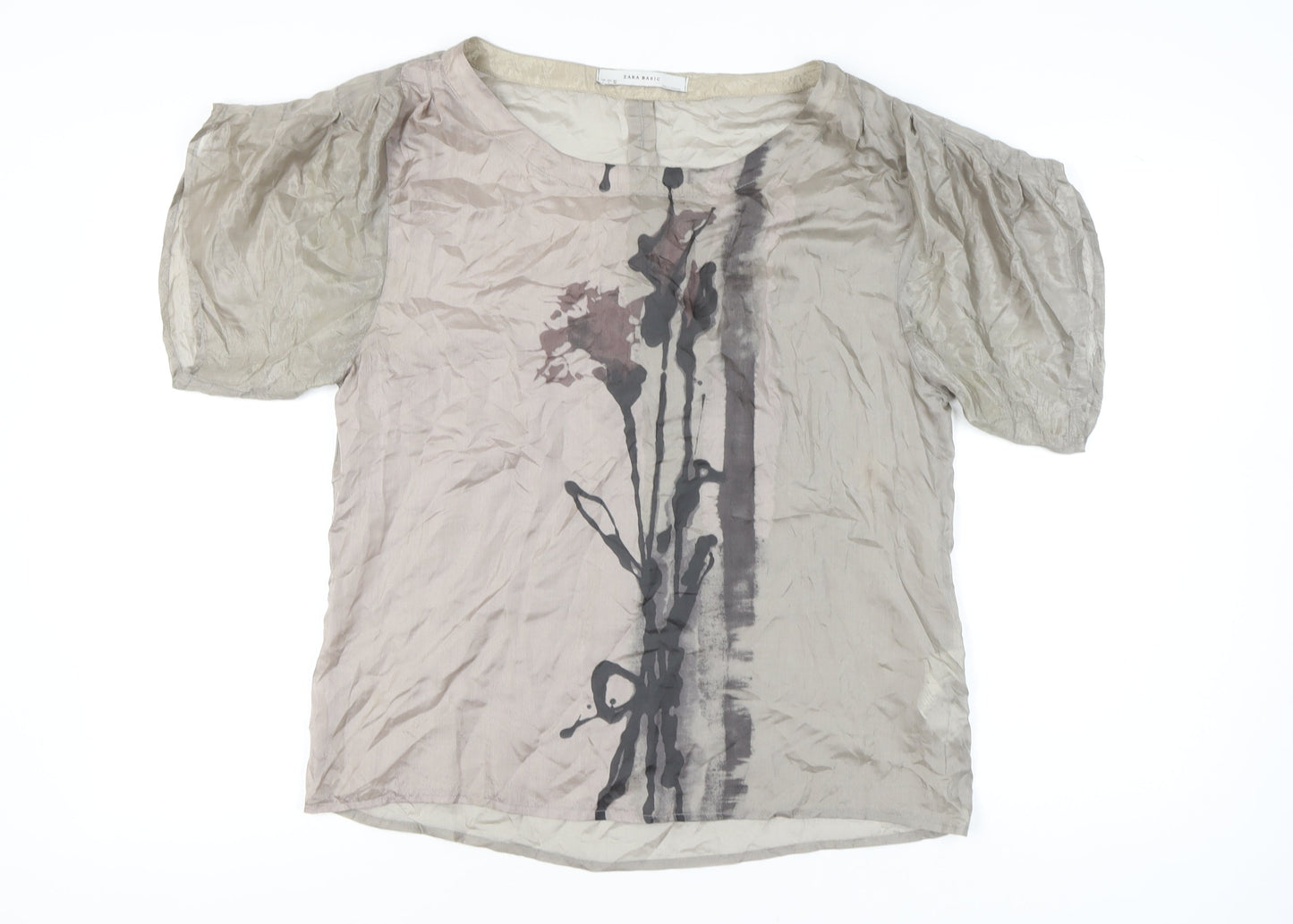 Womens UK Size L Zara Basic Beige Basic Blouse