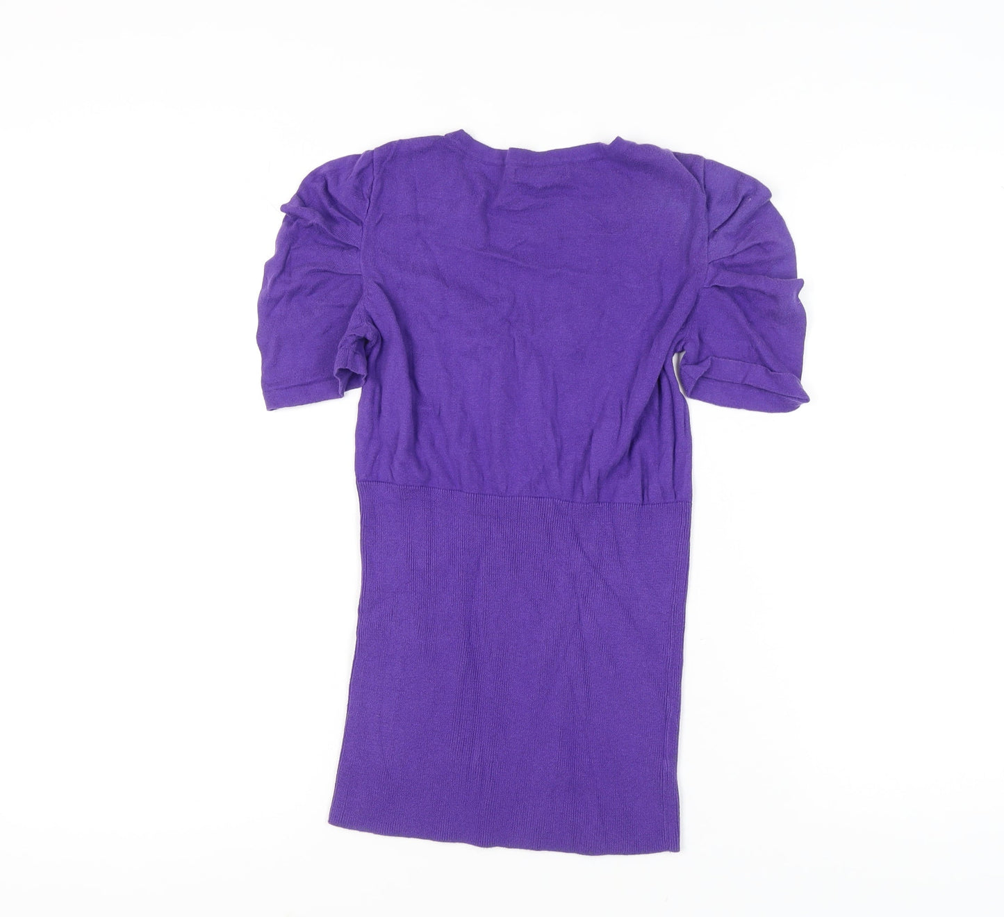 Laura Ashley Womens Purple Cotton Henley Jumper UK 12 Short Puff Sleeve