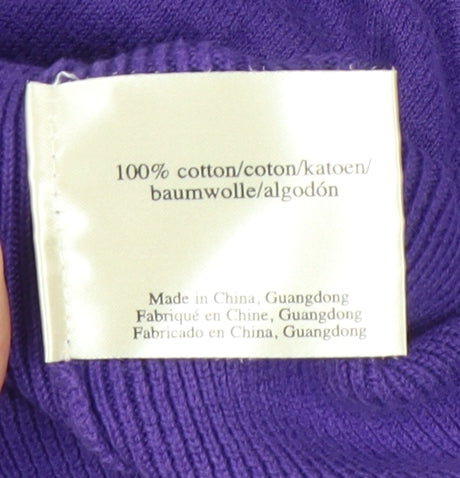 Laura Ashley Womens Purple Cotton Henley Jumper UK 12 Short Puff Sleeve