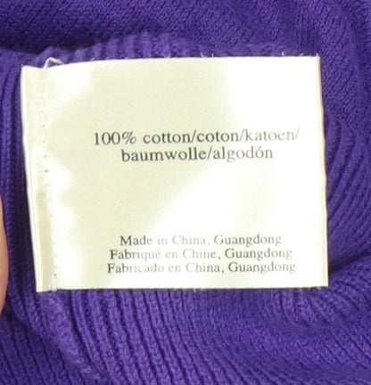 Laura Ashley Womens Purple Cotton Henley Jumper UK 12 Short Puff Sleeve