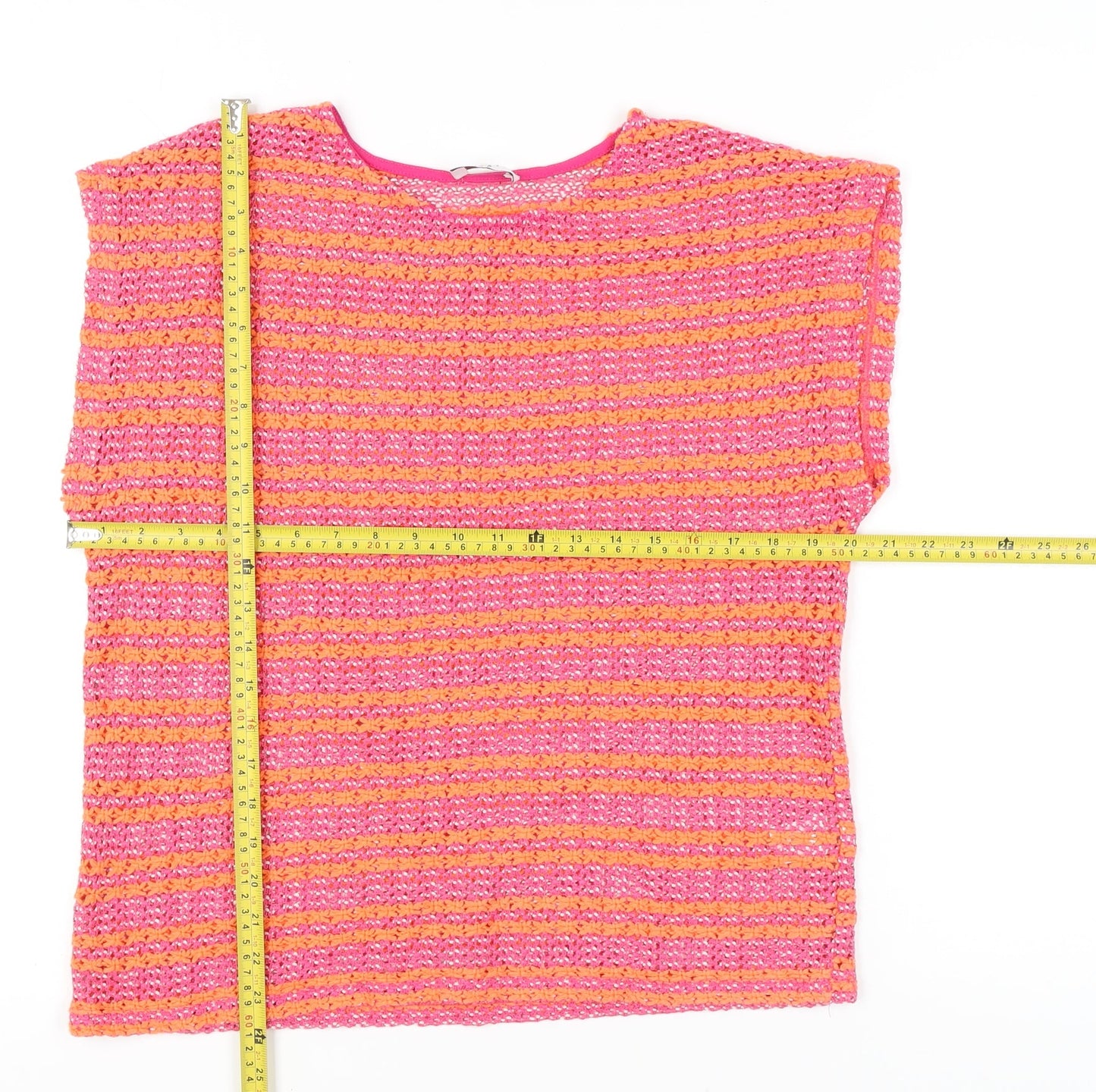 Papaya Women’s Multicoloured Size 14 Crochet Stripe Cotton Blend Blouse