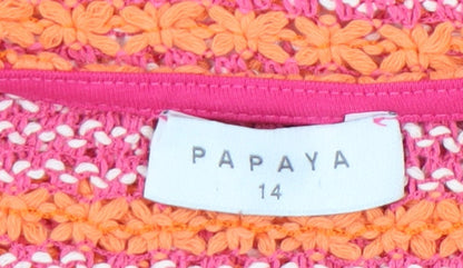 Papaya Women’s Multicoloured Size 14 Crochet Stripe Cotton Blend Blouse