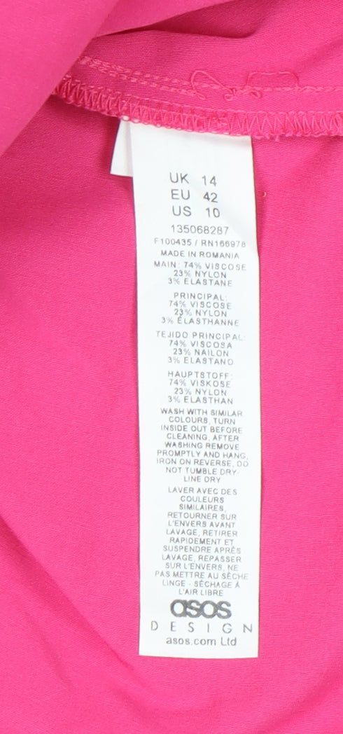 ASOS DESIGN Women’s Pink Size 14 Sheath Party Dress Sleeveless Ruched