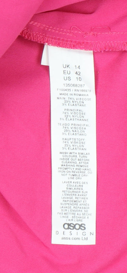 ASOS DESIGN Women’s Pink Size 14 Sheath Party Dress Sleeveless Ruched