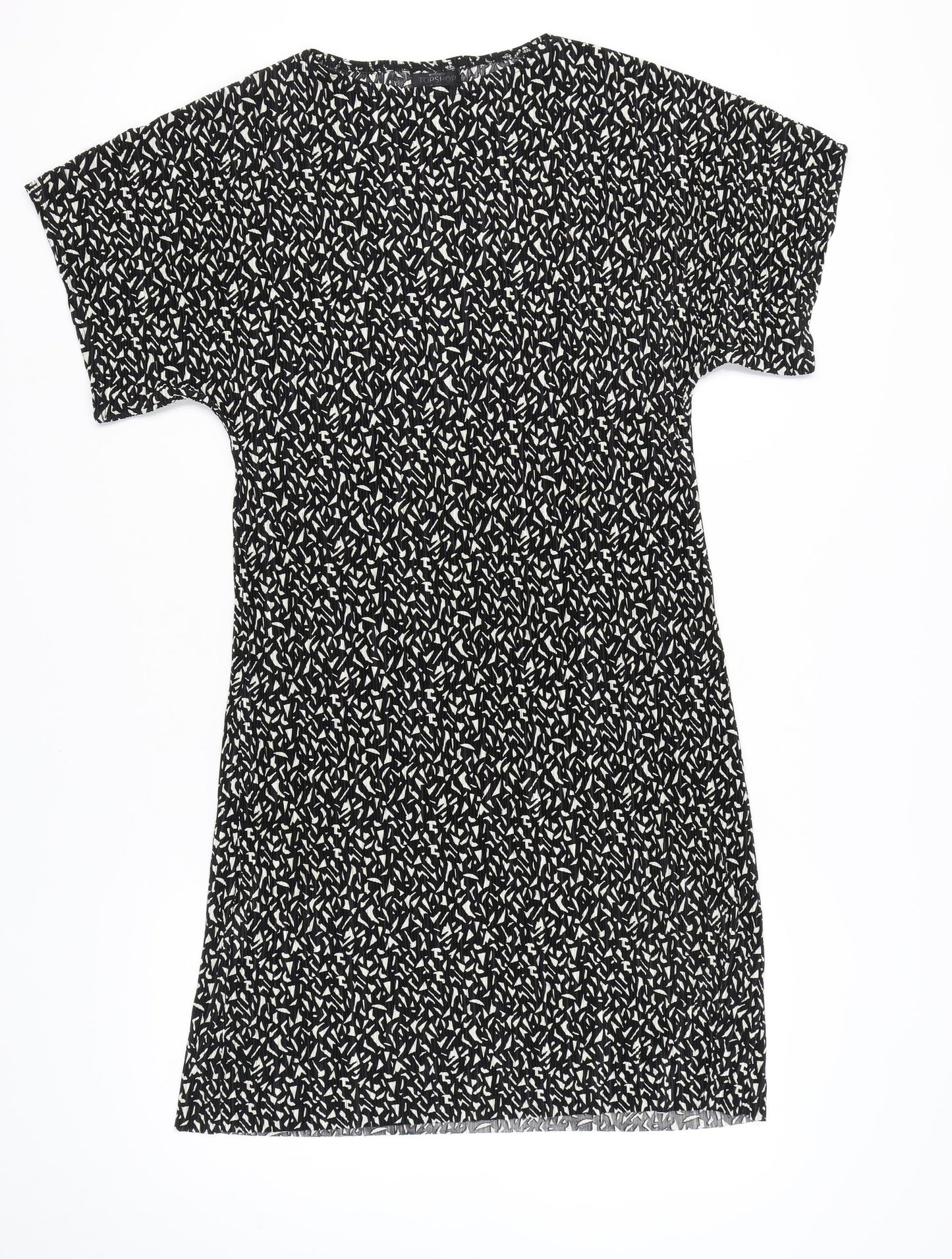 Topshop Women’s Black Geometric Shift Dress Size 10 Short Sleeve