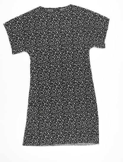 Topshop Women’s Black Geometric Shift Dress Size 10 Short Sleeve