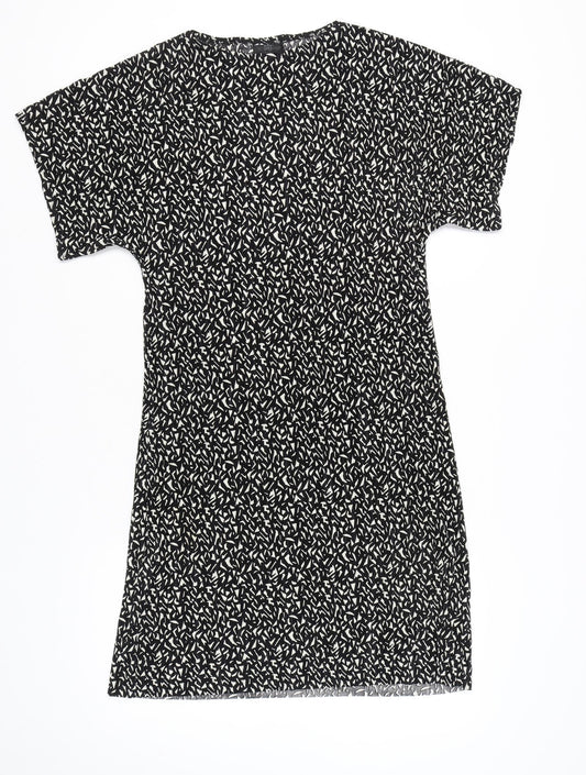 Topshop Women’s Black Geometric Shift Dress Size 10 Short Sleeve