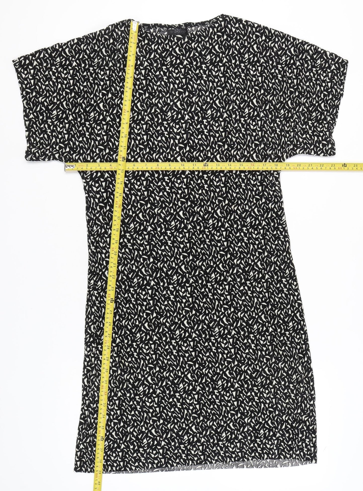 Topshop Women’s Black Geometric Shift Dress Size 10 Short Sleeve