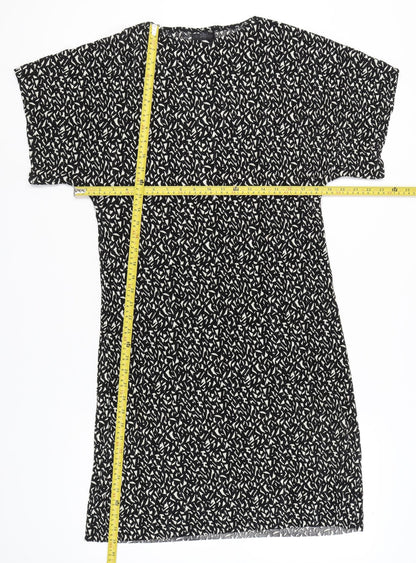 Topshop Women’s Black Geometric Shift Dress Size 10 Short Sleeve