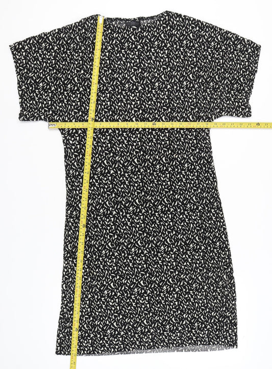 Topshop Women’s Black Geometric Shift Dress Size 10 Short Sleeve