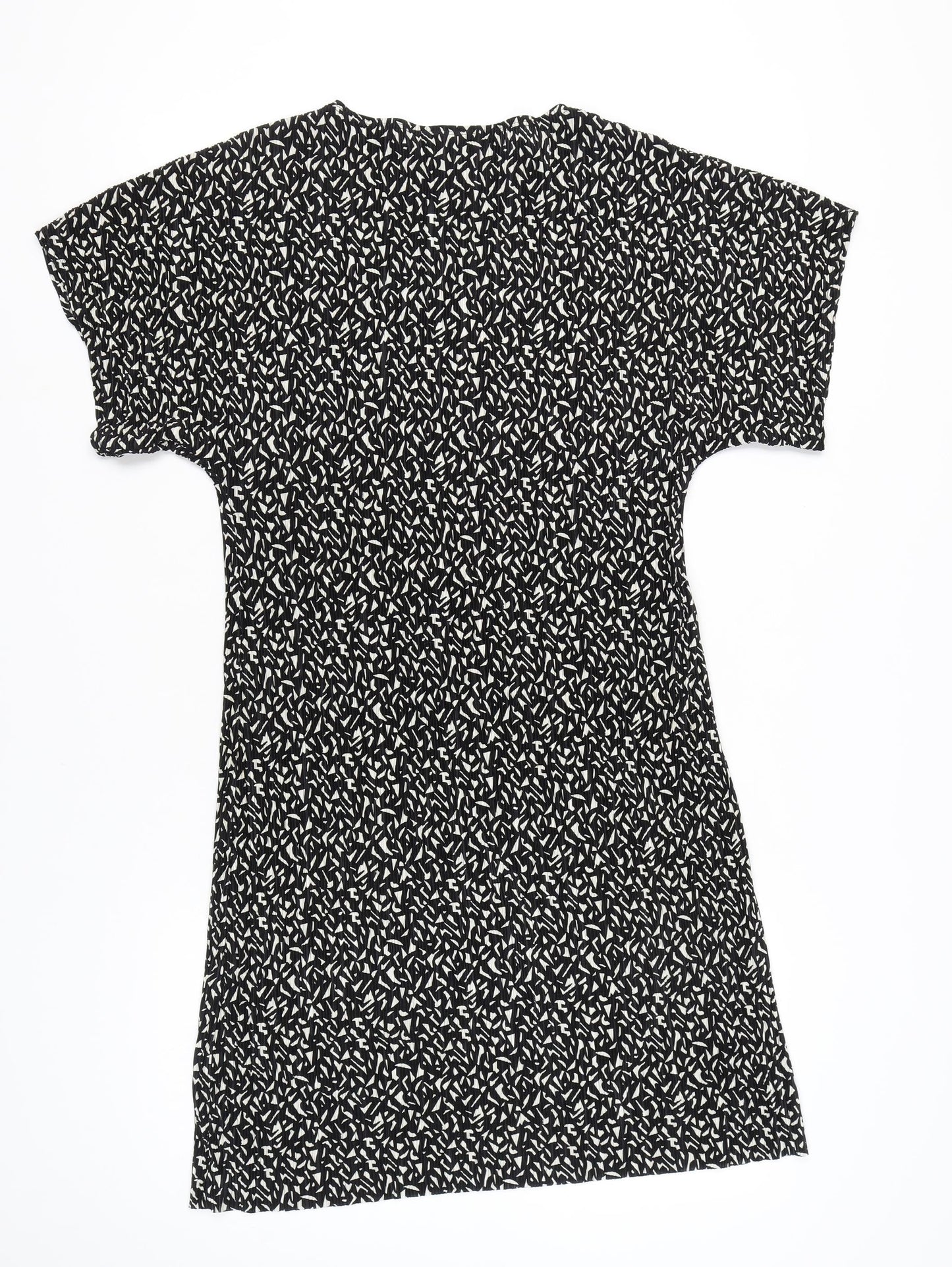 Topshop Women’s Black Geometric Shift Dress Size 10 Short Sleeve