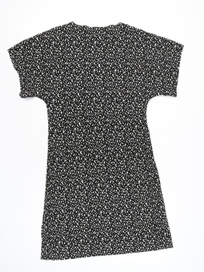 Topshop Women’s Black Geometric Shift Dress Size 10 Short Sleeve