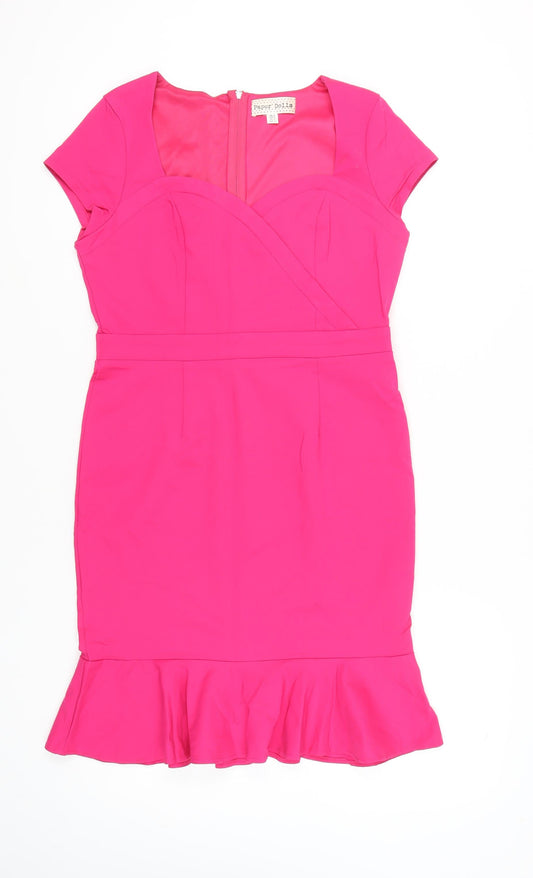 Paper Dolls Women’s Pink Sheath Dress Size 14 Ruffle Hem