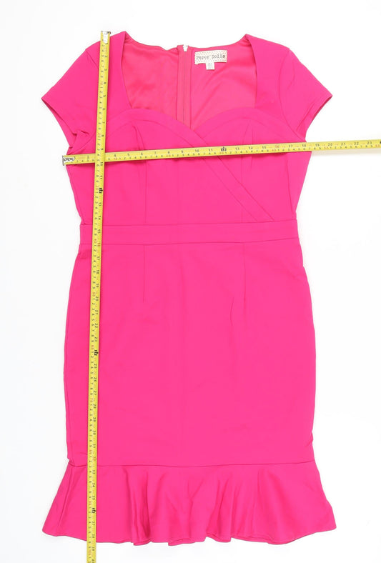 Paper Dolls Women’s Pink Sheath Dress Size 14 Ruffle Hem