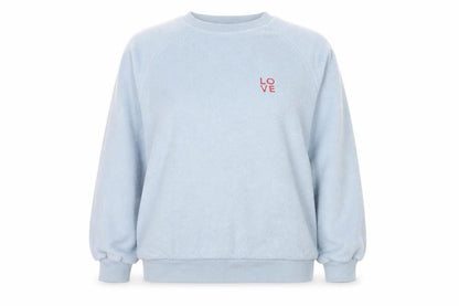 Topshop Women's Blue Size 10 Pullover Sweatshirt with LOVE Embroidery