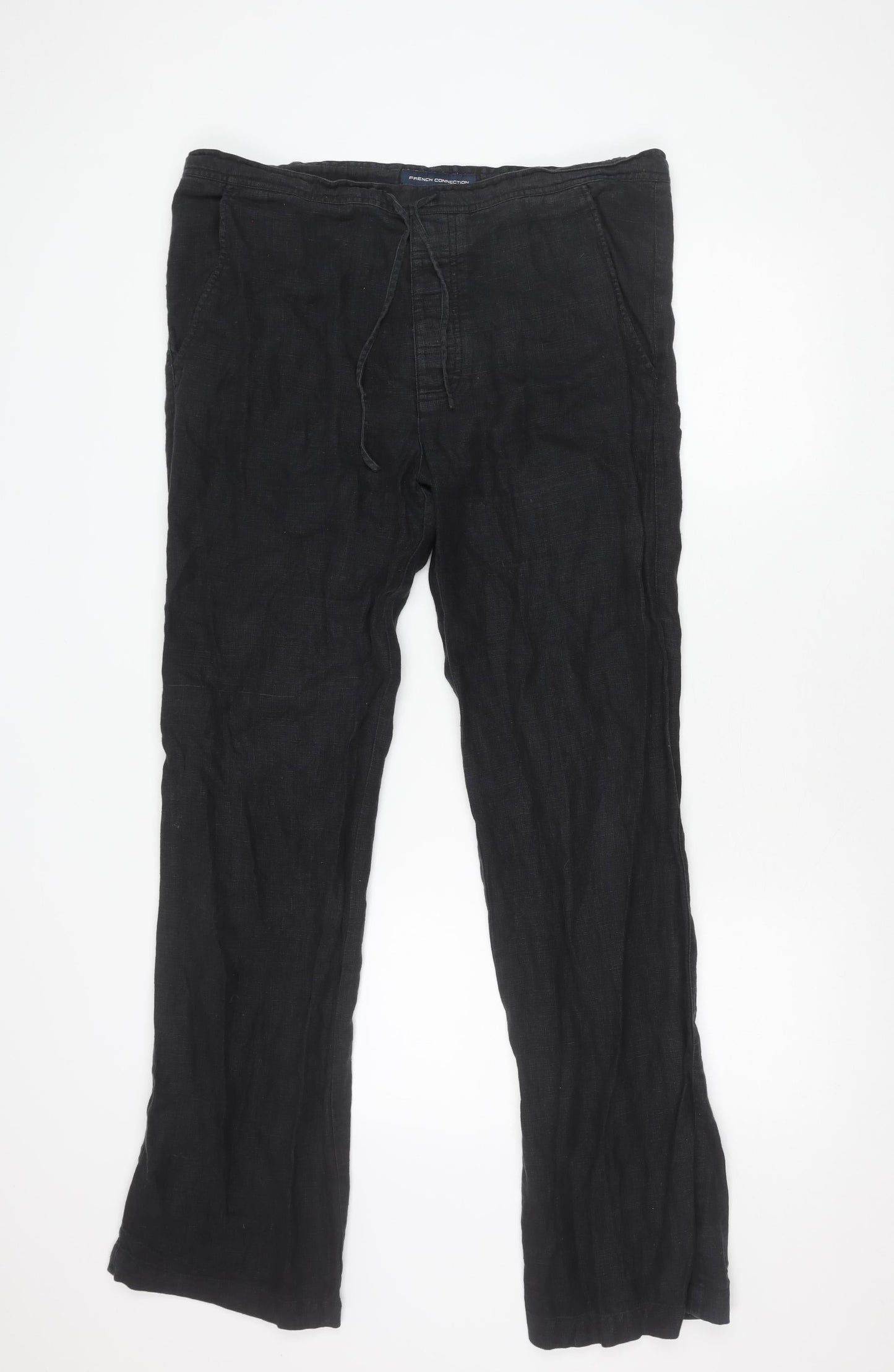 French Connection Men's Black Linen Straight Leg Trousers Size 28
