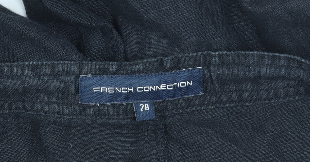 French Connection Men's Black Linen Straight Leg Trousers Size 28