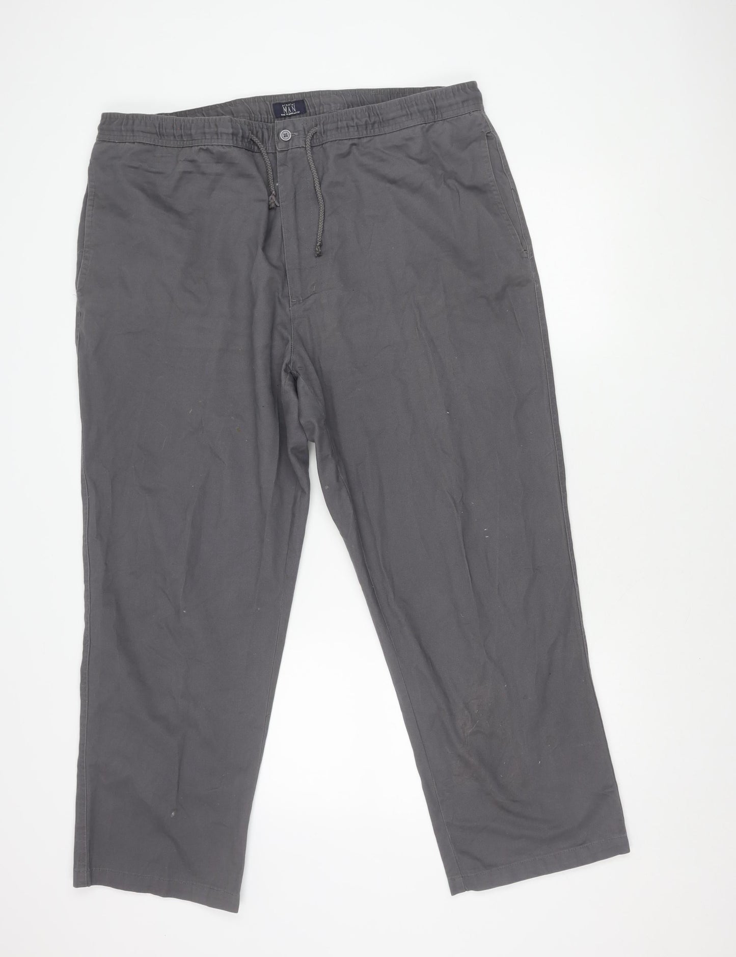 Premier Man Men's Grey 42W 30L Chino Trousers Elastic Waist Casual