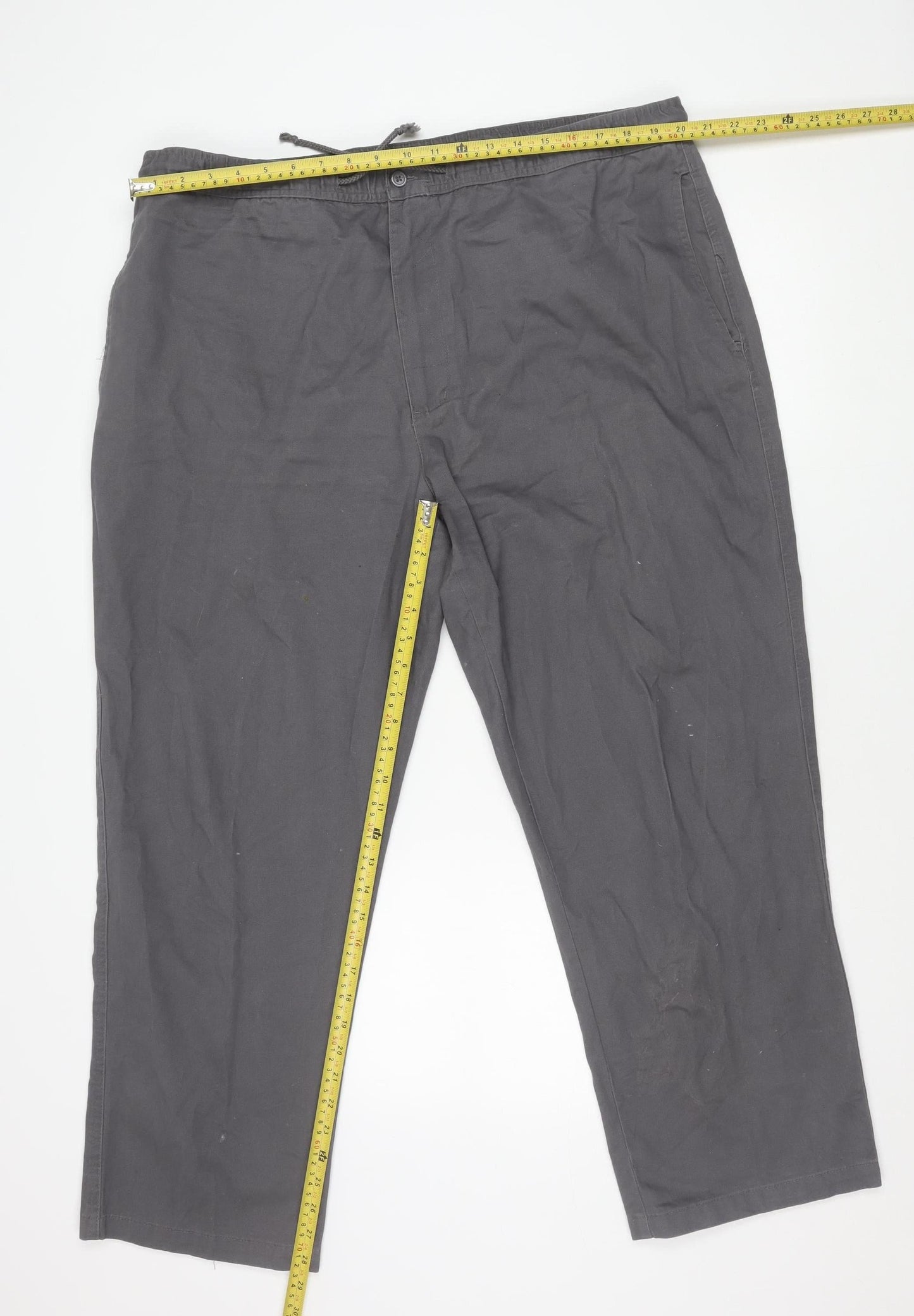 Premier Man Men's Grey 42W 30L Chino Trousers Elastic Waist Casual