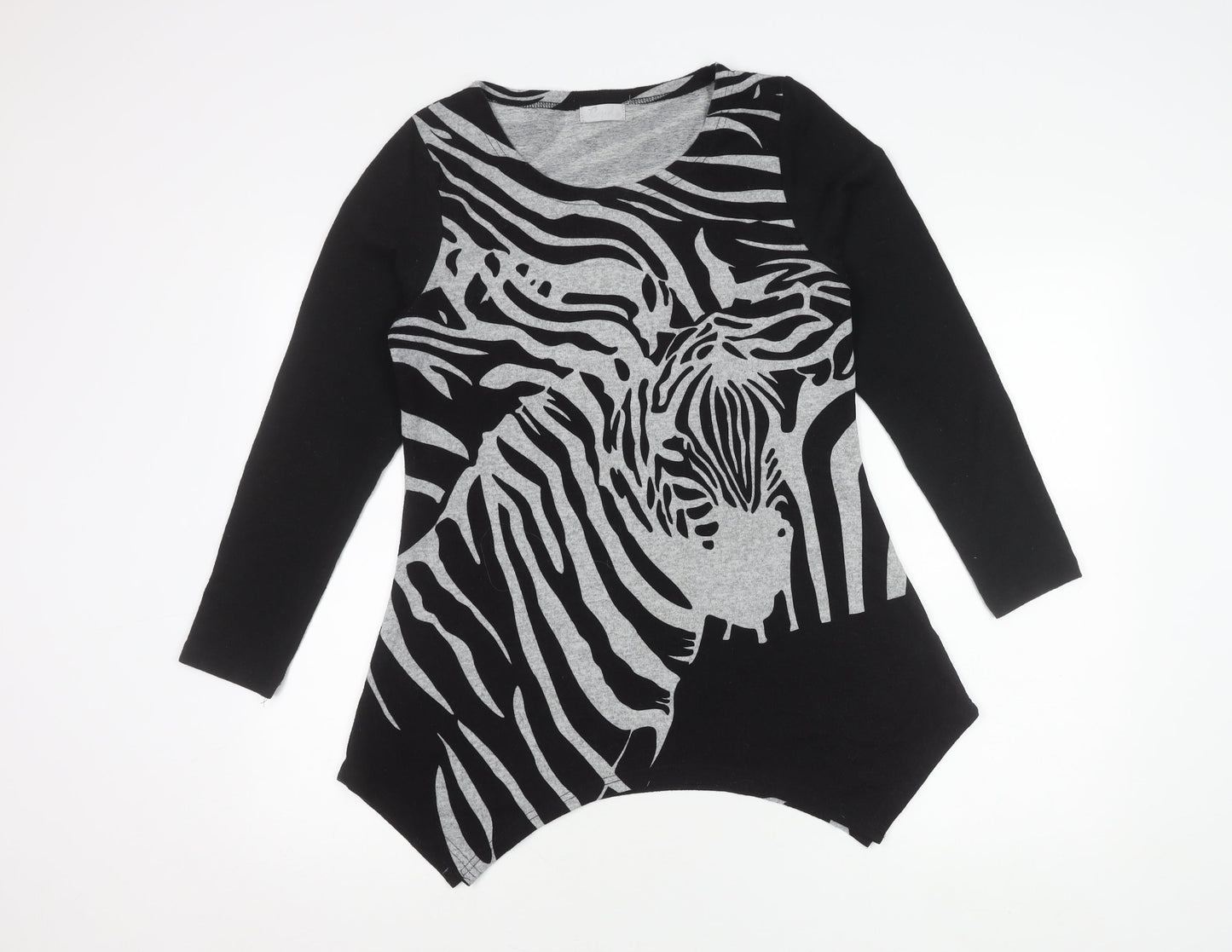 Cmd Women's Black Zebra Print Pullover Jumper Scoop Neck M