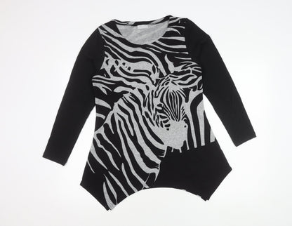Cmd Women's Black Zebra Print Pullover Jumper Scoop Neck M
