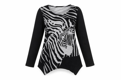 CMD Women's Black Zebra Print Pullover Jumper Scoop Neck M