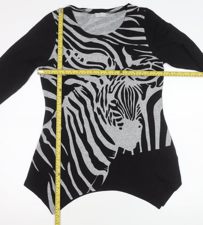 Cmd Women's Black Zebra Print Pullover Jumper Scoop Neck M