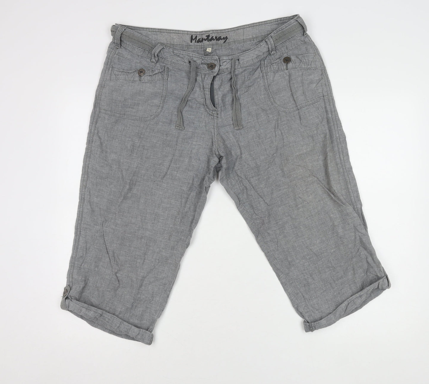 Mantaray Men's Grey Linen Cotton Cargo Shorts Size L Regular Fit