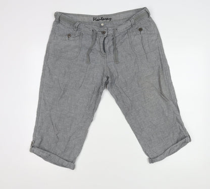 Mantaray Men's Grey Linen Cotton Cargo Shorts Size L Regular Fit