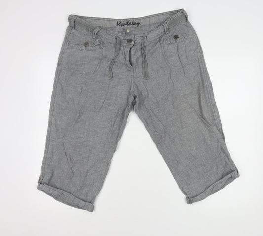 Mantaray Men's Grey Linen Cotton Cargo Shorts Size L Regular Fit