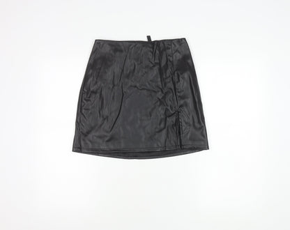 H&M Women’s Black Faux Leather Mini Skirt Size 8 Pencil Style