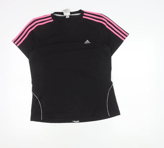Adidas Womens Black M Slim Fit V-Neck Active T-Shirt