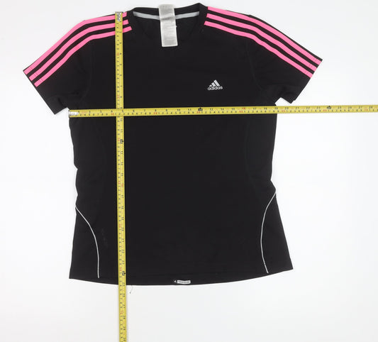 Adidas Womens Black M Slim Fit V-Neck Active T-Shirt