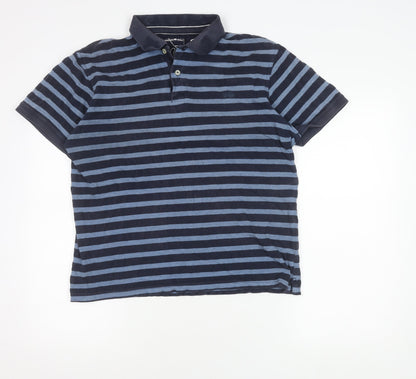 Raging Bull Men's Blue Striped Cotton Polo Shirt M Regular Fit
