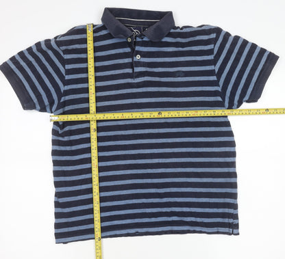 Raging Bull Men's Blue Striped Cotton Polo Shirt M Regular Fit