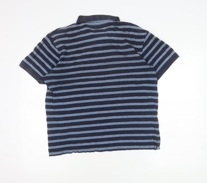 Raging Bull Men's Blue Striped Cotton Polo Shirt M Regular Fit