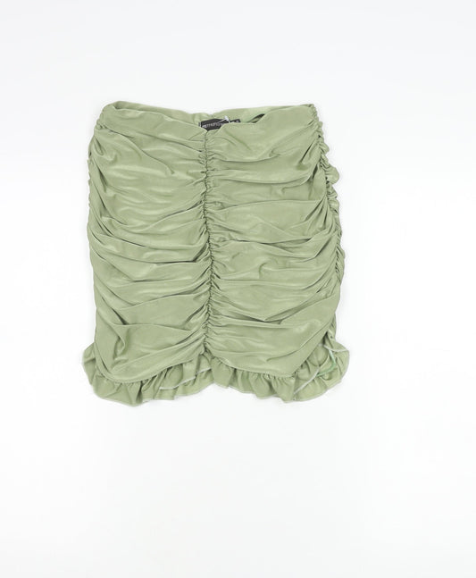 PrettyLittleThing Women’s Green Size 10 Ruched Ruffle Mini Skirt