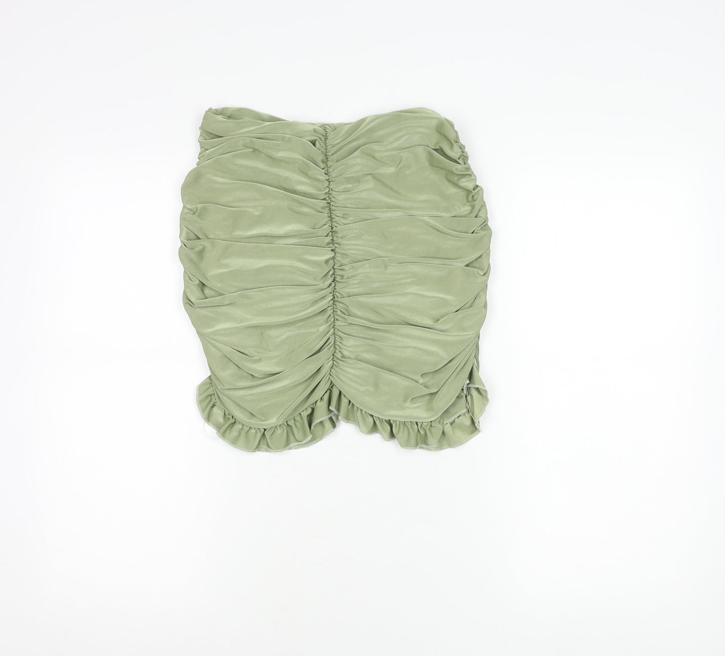 PrettyLittleThing Women’s Green Size 10 Ruched Ruffle Mini Skirt