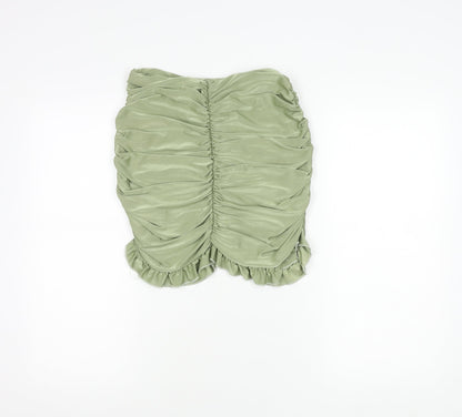 PrettyLittleThing Women’s Green Size 10 Ruched Ruffle Mini Skirt