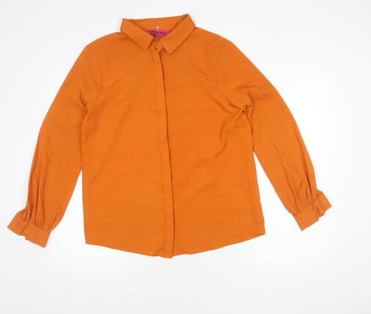 Boohoo Women’s Orange Button-Up Shirt UK 10 Long Sleeve Polyester