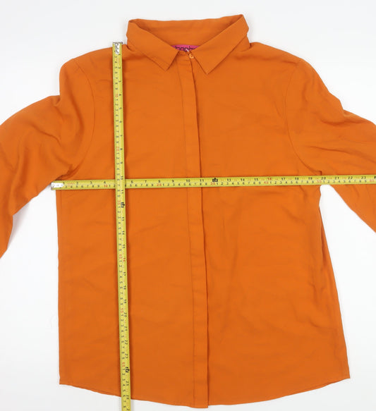 Boohoo Women’s Orange Button-Up Shirt UK 10 Long Sleeve Polyester