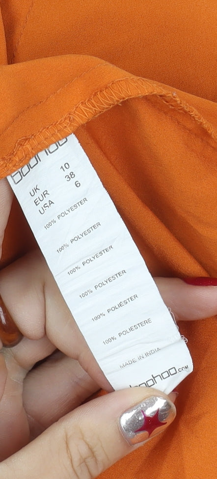 Womens UK Size 10 Boohoo Orange Basic Button-Up