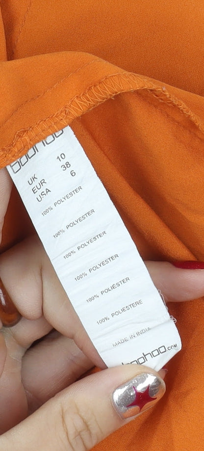 Womens UK Size 10 Boohoo Orange Basic Button-Up