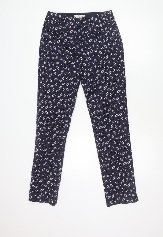 Boden Women's Blue Geometric Slim Trousers Size 10 Cotton Stretch