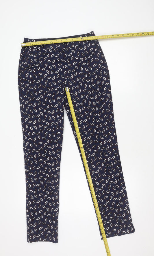 Boden Women's Blue Geometric Slim Trousers Size 10 Cotton Stretch