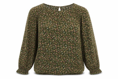 EDC Women's Green Floral Blouse XL Long Sleeve Viscose
