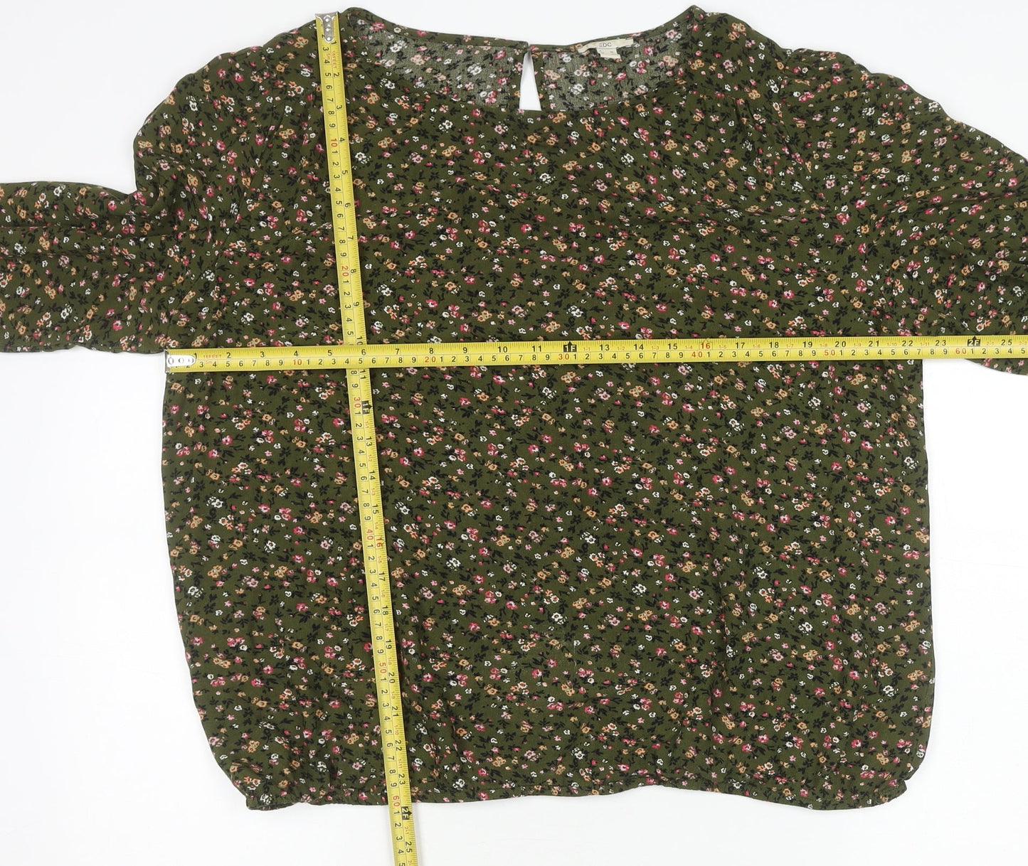 EDC Women's Green Floral Blouse XL Long Sleeve Viscose