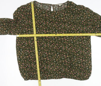 EDC Women's Green Floral Blouse XL Long Sleeve Viscose