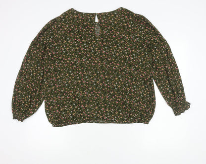 EDC Women's Green Floral Blouse XL Long Sleeve Viscose