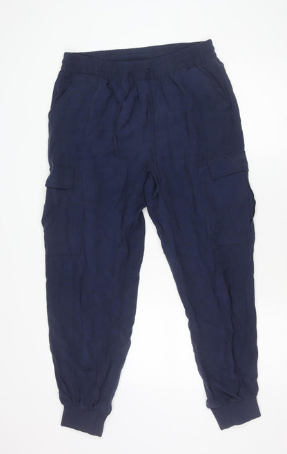 International Concepts Women's Blue L Cargo Trousers Elastic Waist